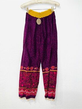 Natural Life Girls Boho Palazzo Pants L/XL Purple Floral Pom Pom NWT